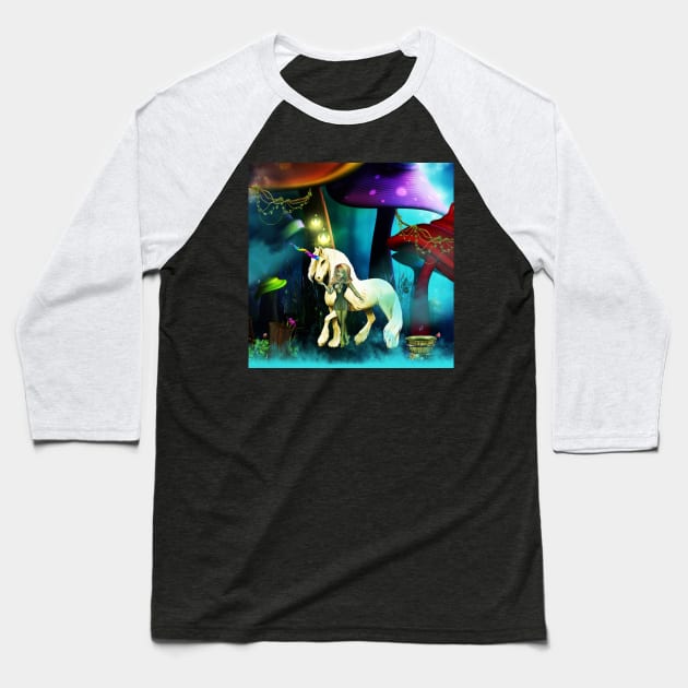 Unicorn in a mushroom forest Baseball T-Shirt by Nicky2342